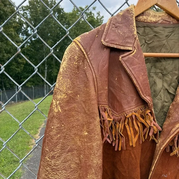 Vintage 1940s Leather Suede Western Rockabilly Fringe Jacket Size Large - Picture 6 of 13